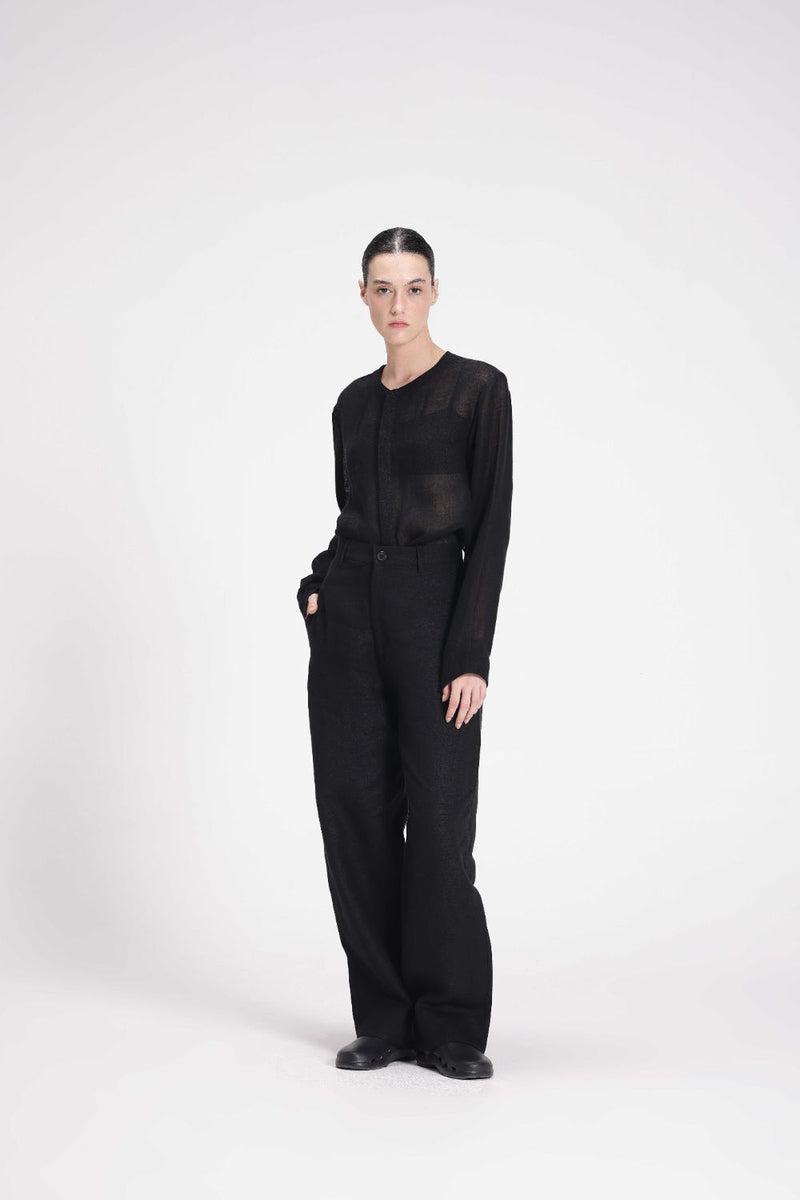 Linen Mid-Rise Straight Pants linen by Turn Black in black color for women Worldwide