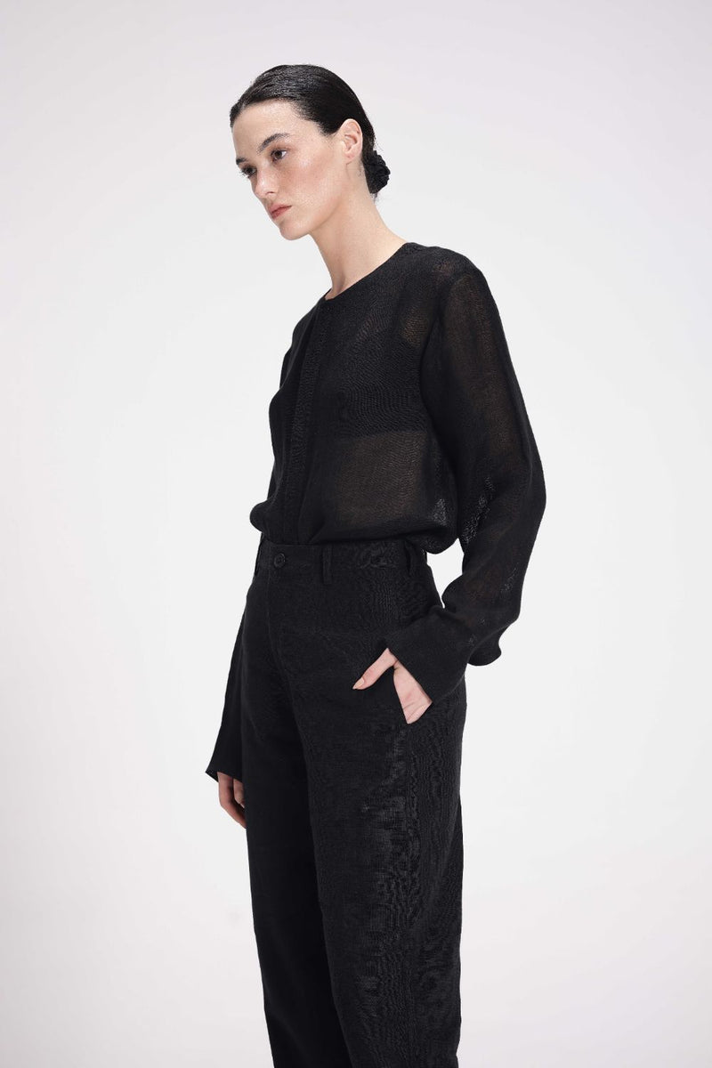 Linen Mid-Rise Straight Pants linen by Turn Black in black color for women Worldwide
