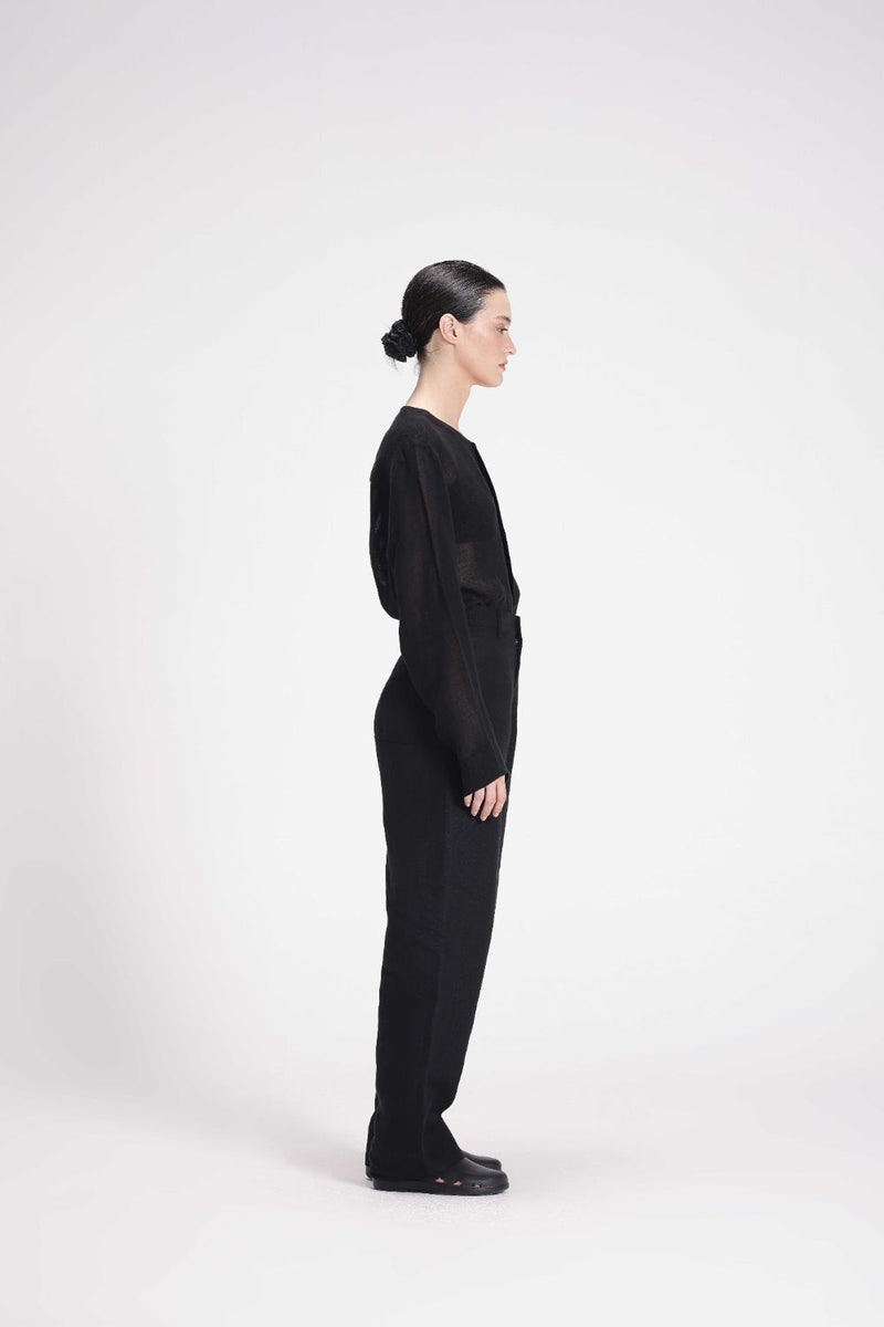 Linen Mid-Rise Straight Pants linen by Turn Black in black color for women Worldwide