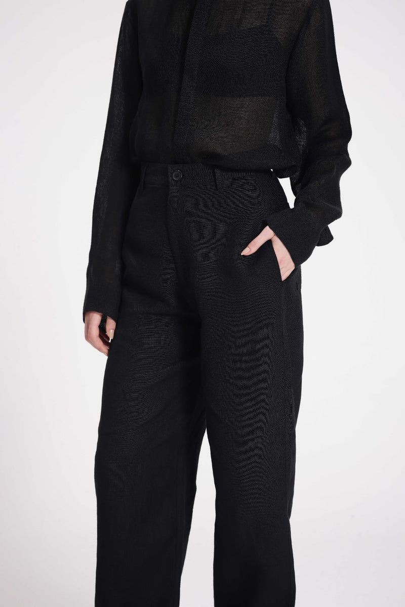 Linen Mid-Rise Straight Pants linen by Turn Black in black color for women Worldwide