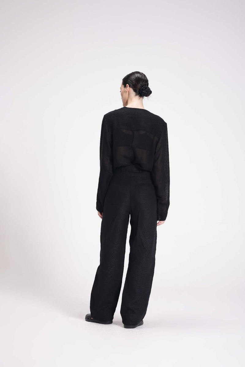 Linen Mid-Rise Straight Pants linen by Turn Black in black color for women Worldwide