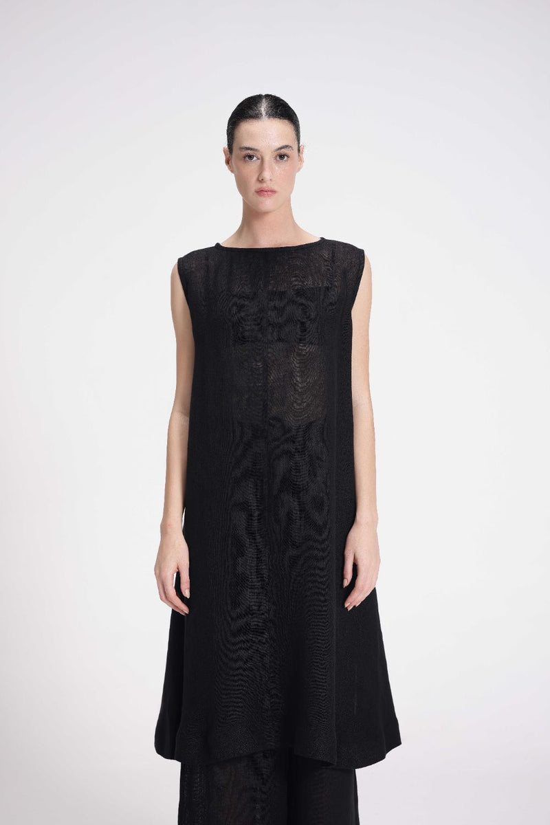 Sheer Slip Dress linen by Turn Black in black color for women Worldwide