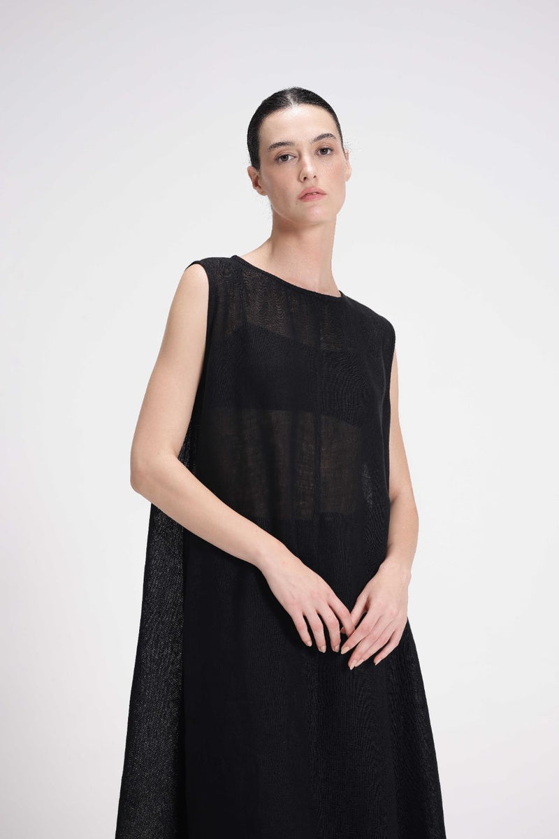 Sheer Slip Dress linen by Turn Black in black color for women Worldwide