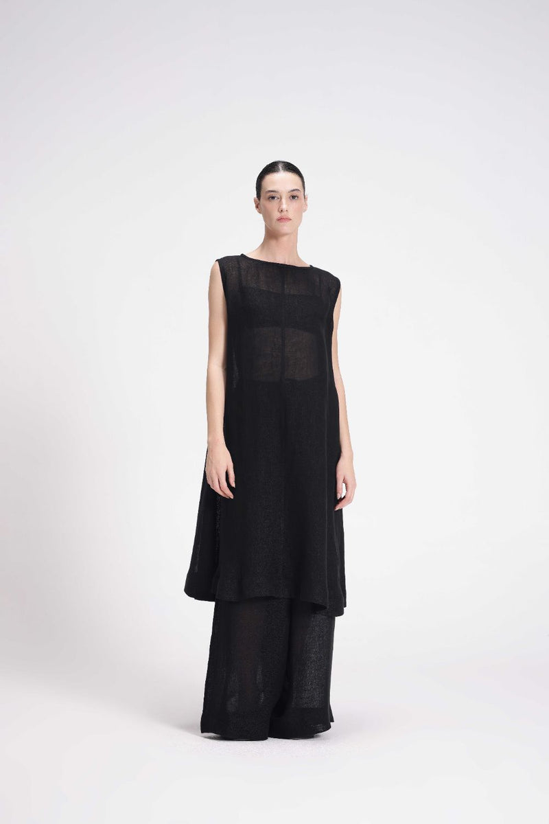 Sheer Slip Dress linen by Turn Black in black color for women Worldwide
