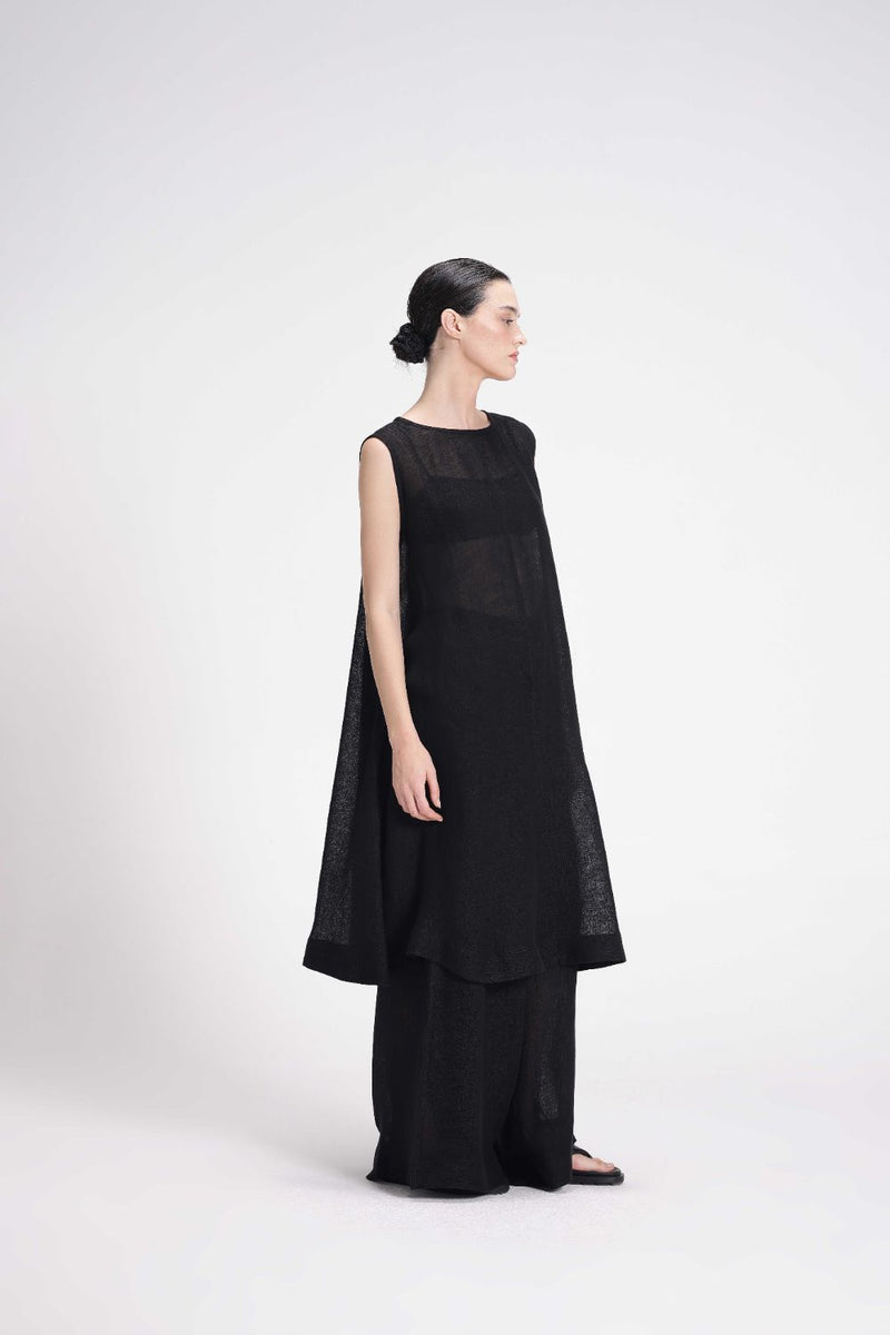 Sheer Slip Dress linen by Turn Black in black color for women Worldwide
