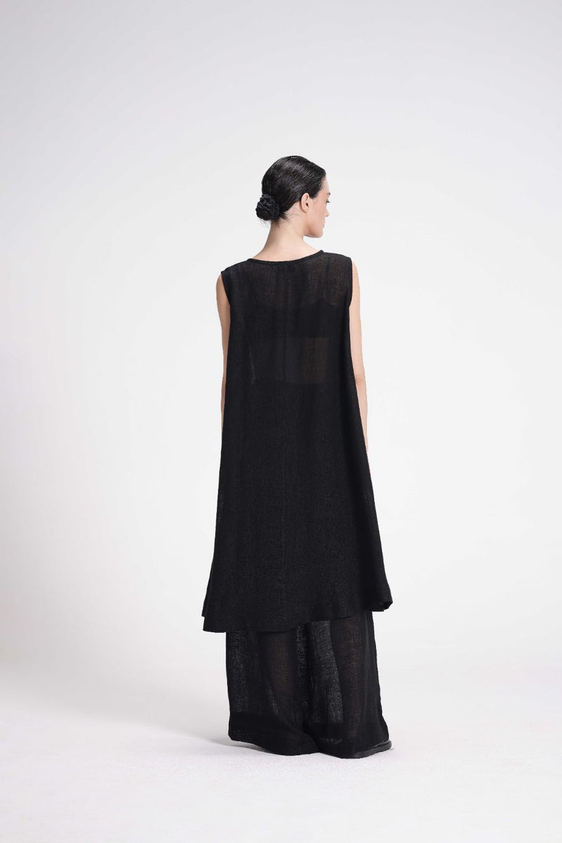 Sheer Slip Dress linen by Turn Black in black color for women Worldwide