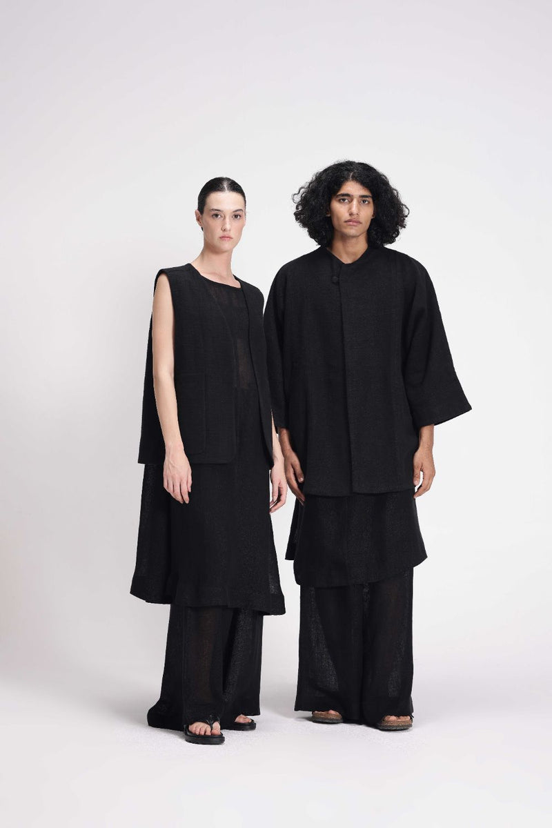 Sheer Slip Dress linen by Turn Black in black color for women Worldwide