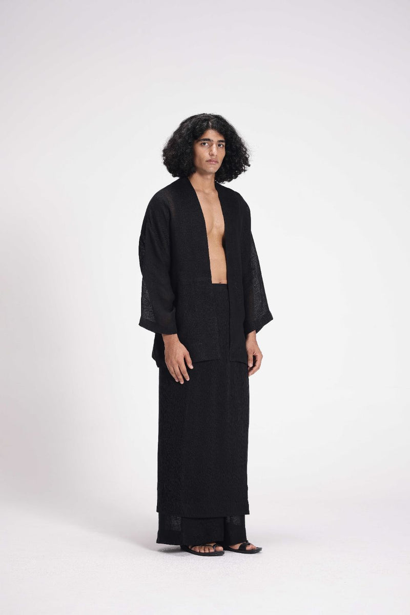 Sheer Patchwork Overlay linen by Turn Black in black color for women Worldwide