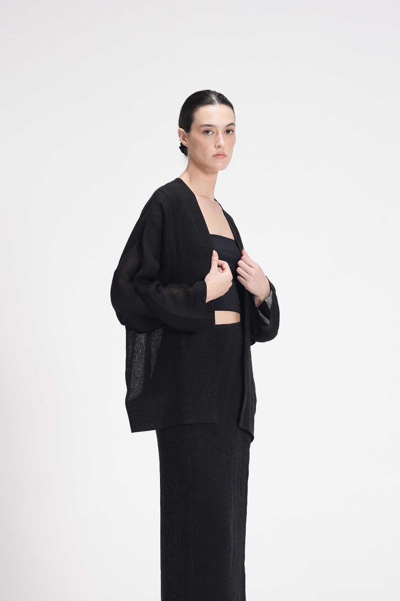 Sheer Patchwork Overlay linen by Turn Black in black color for women Worldwide