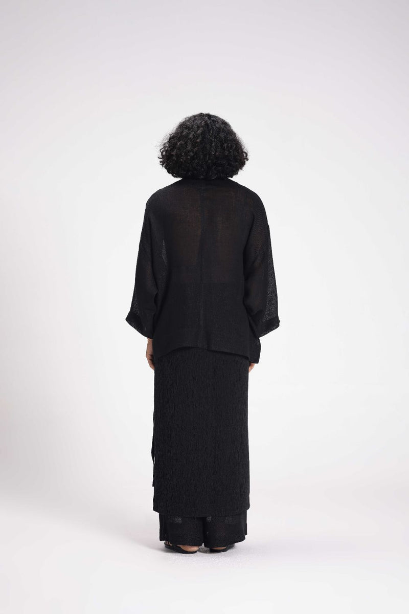 Sheer Patchwork Overlay linen by Turn Black in black color for women Worldwide