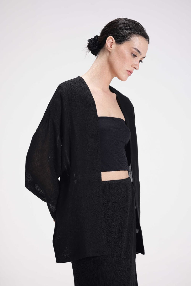 Sheer Patchwork Overlay linen by Turn Black in black color for women Worldwide