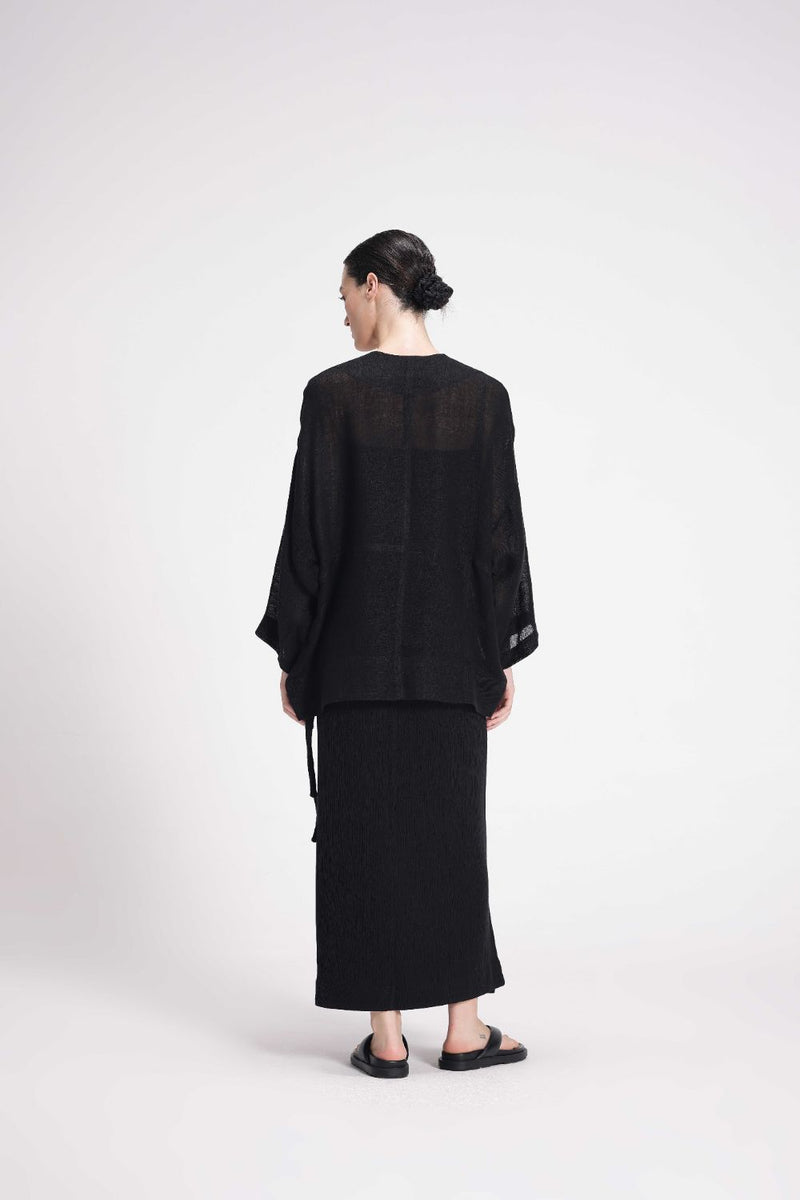 Sheer Patchwork Overlay linen by Turn Black in black color for women Worldwide