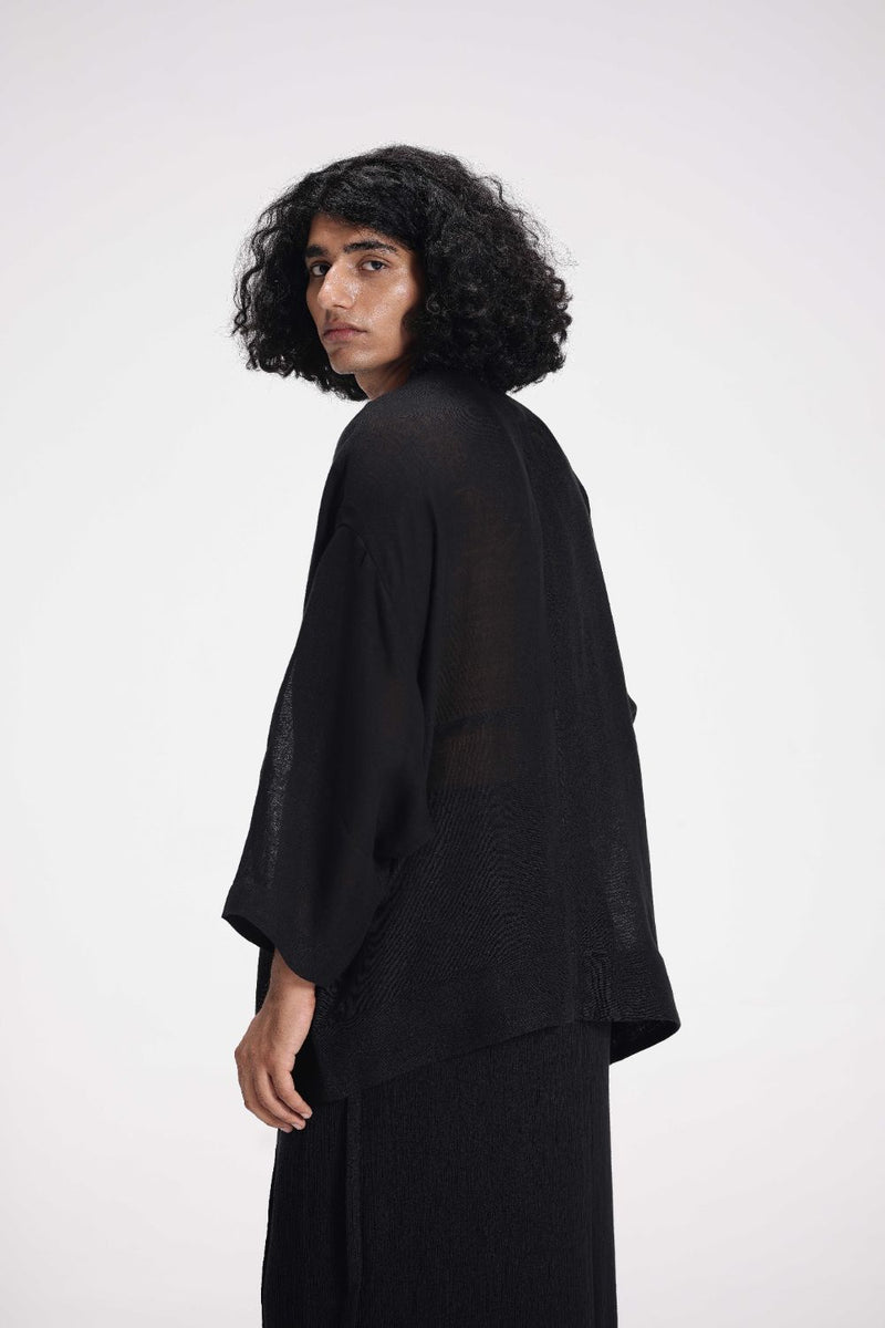 Sheer Patchwork Overlay linen by Turn Black in black color for women Worldwide