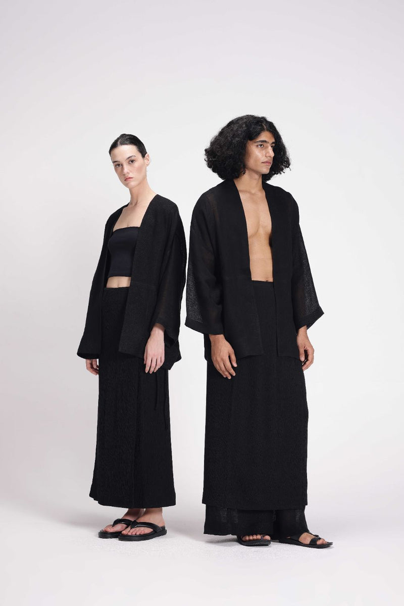 Sheer Patchwork Overlay linen by Turn Black in black color for women Worldwide