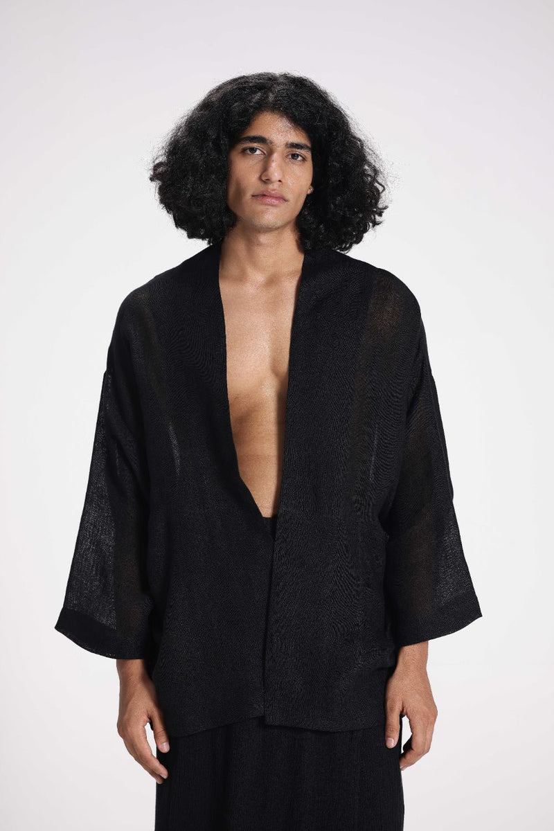 Sheer Patchwork Overlay linen by Turn Black in black color for women Worldwide