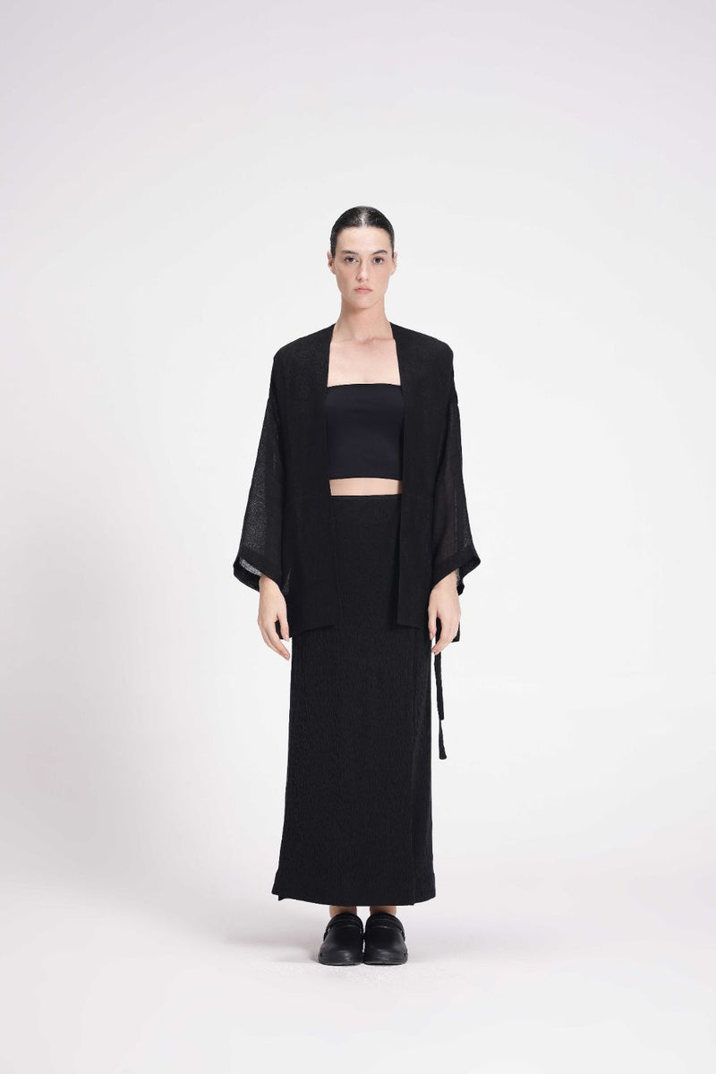 Sheer Patchwork Overlay linen by Turn Black in black color for women Worldwide