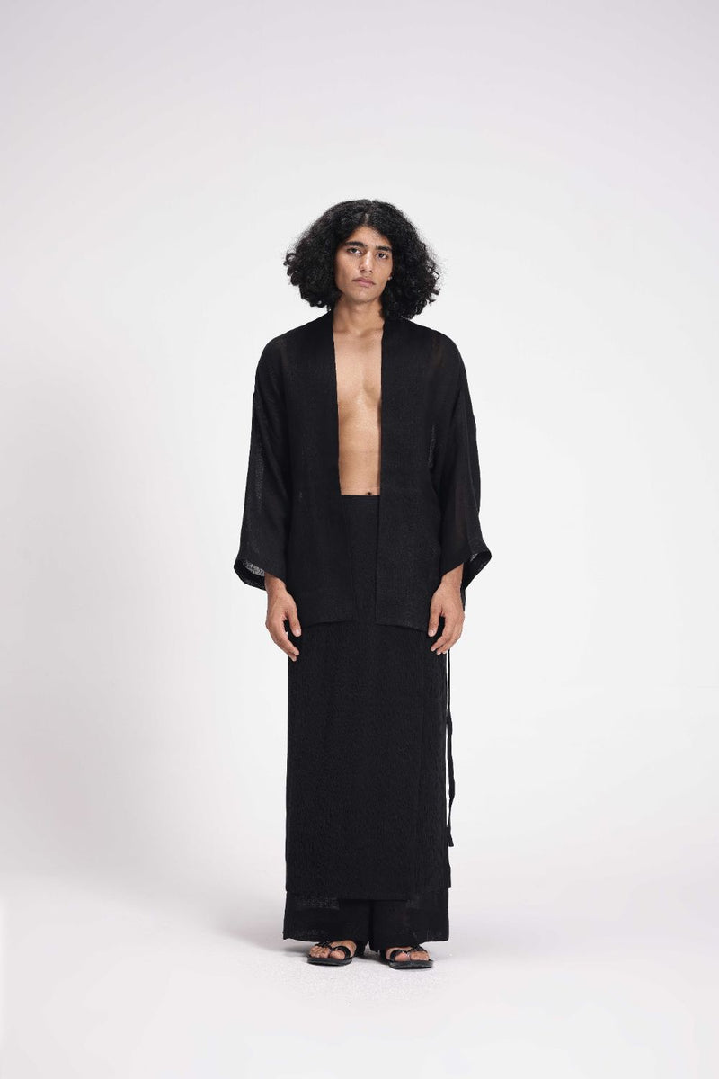Sheer Patchwork Overlay linen by Turn Black in black color for women Worldwide