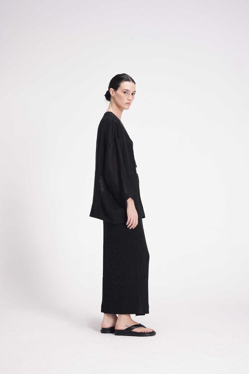 Sheer Patchwork Overlay linen by Turn Black in black color for women Worldwide