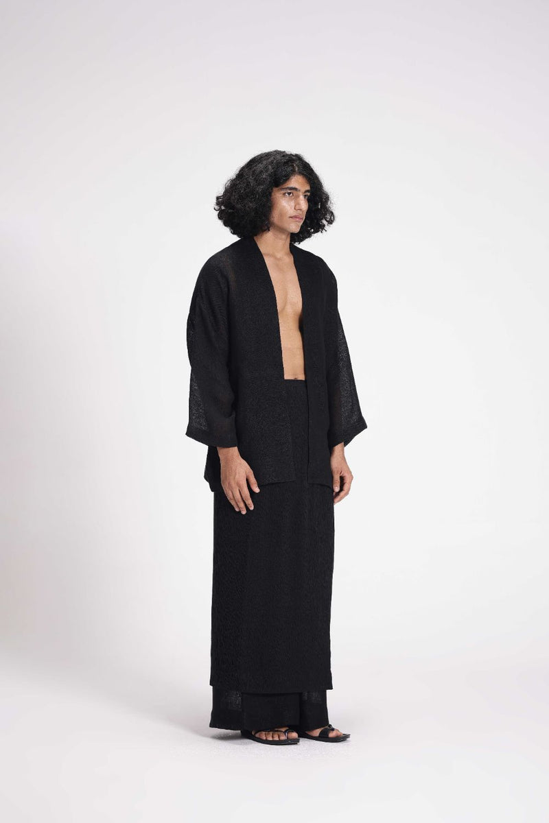 Textured Wrap Skirt cotton by Turn Black in black color for women Worldwide