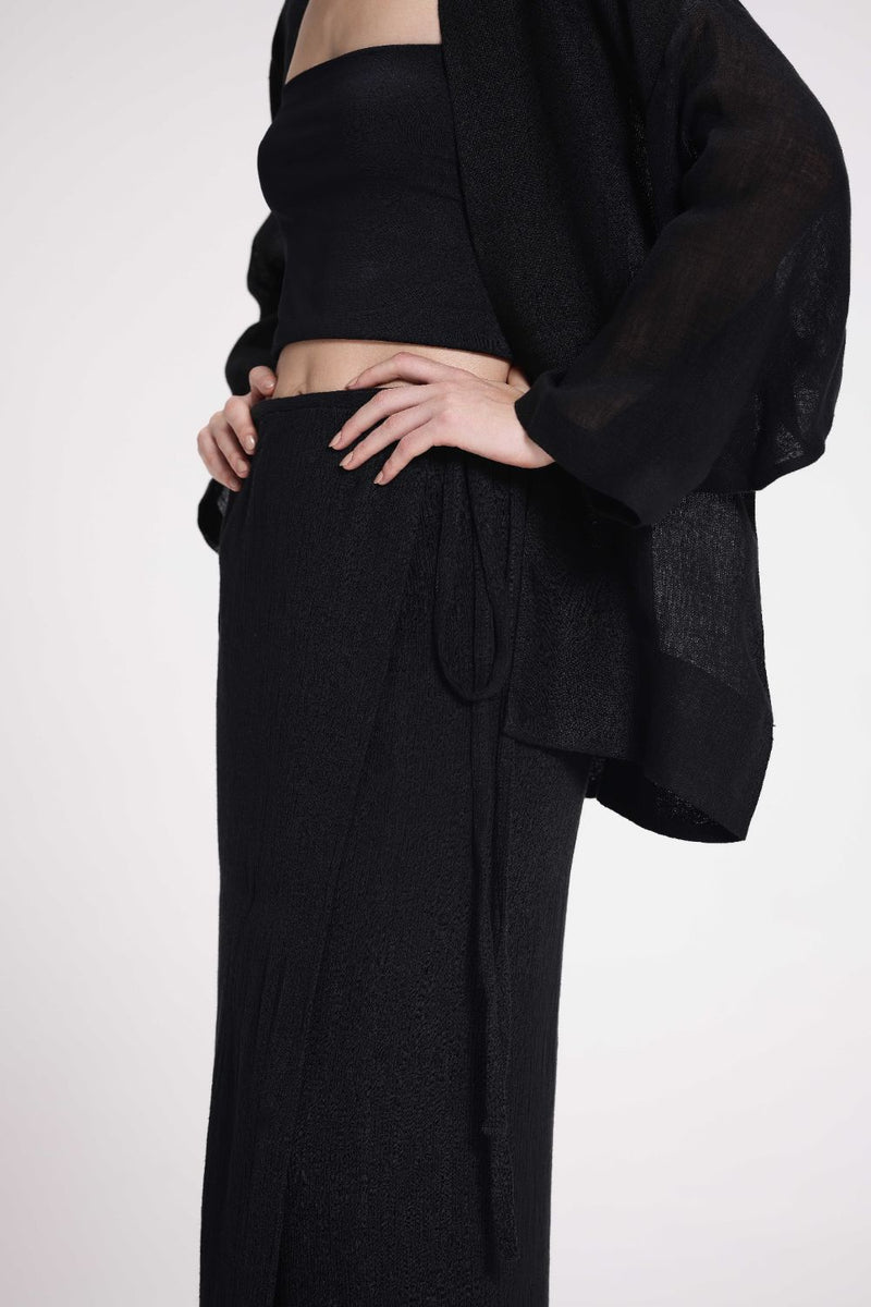 Textured Wrap Skirt cotton by Turn Black in black color for women Worldwide