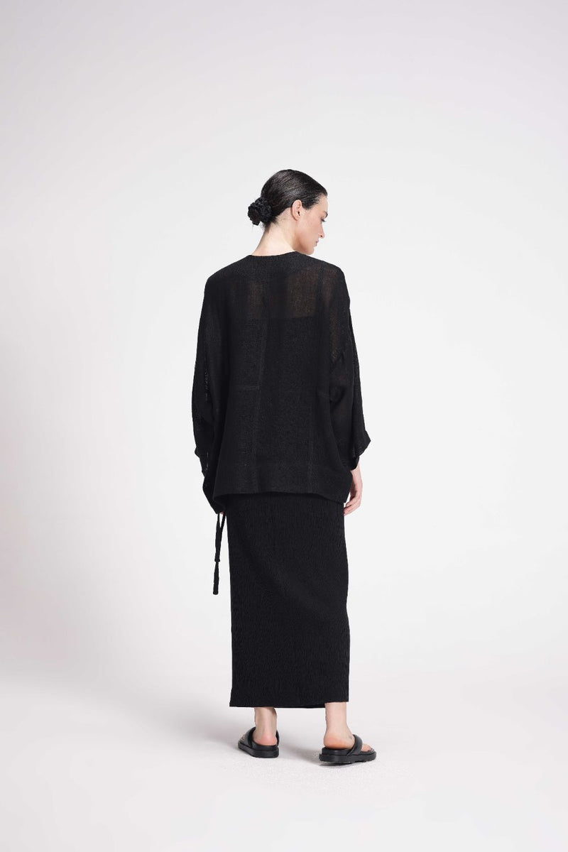 Textured Wrap Skirt cotton by Turn Black in black color for women Worldwide