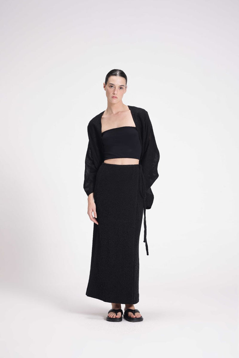 Textured Wrap Skirt cotton by Turn Black in black color for women Worldwide