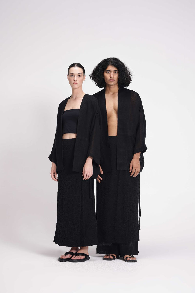 Textured Wrap Skirt cotton by Turn Black in black color for women Worldwide