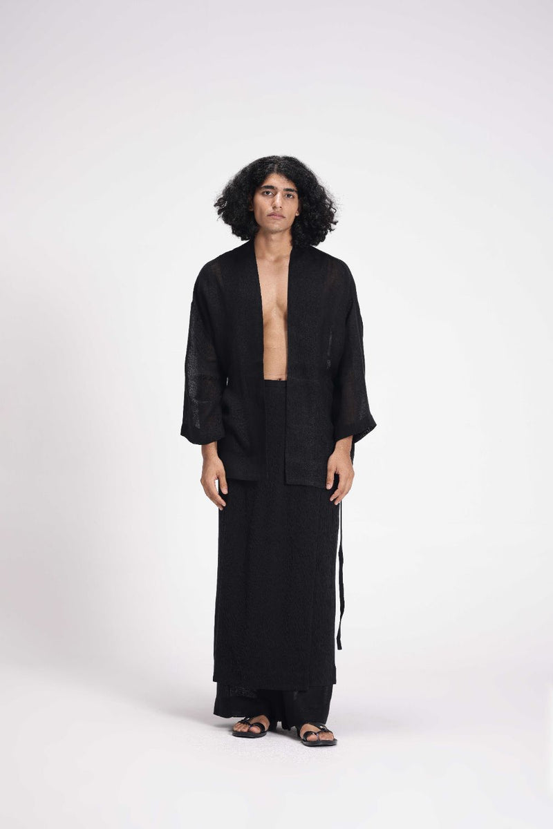 Textured Wrap Skirt cotton by Turn Black in black color for women Worldwide