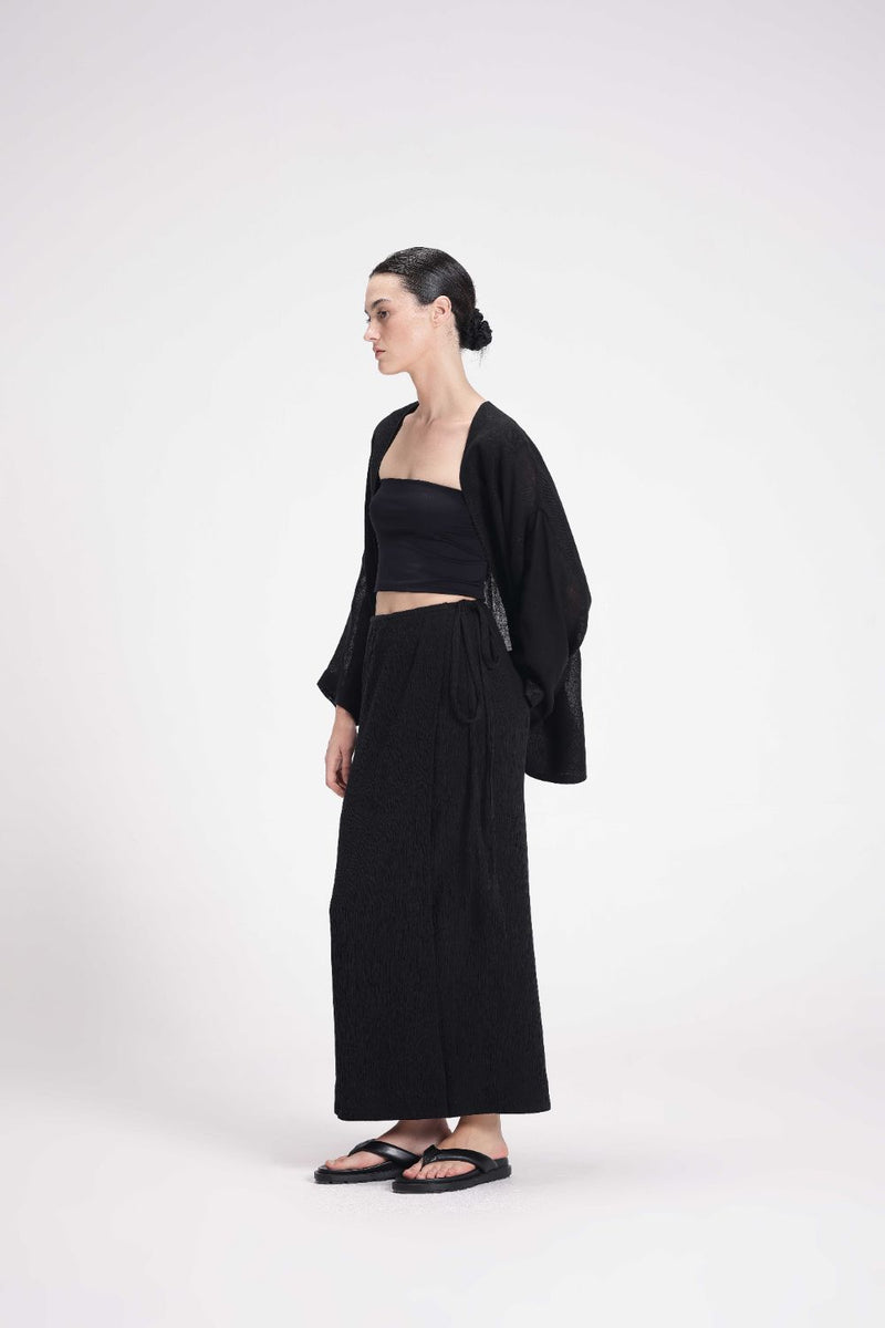 Textured Wrap Skirt cotton by Turn Black in black color for women Worldwide