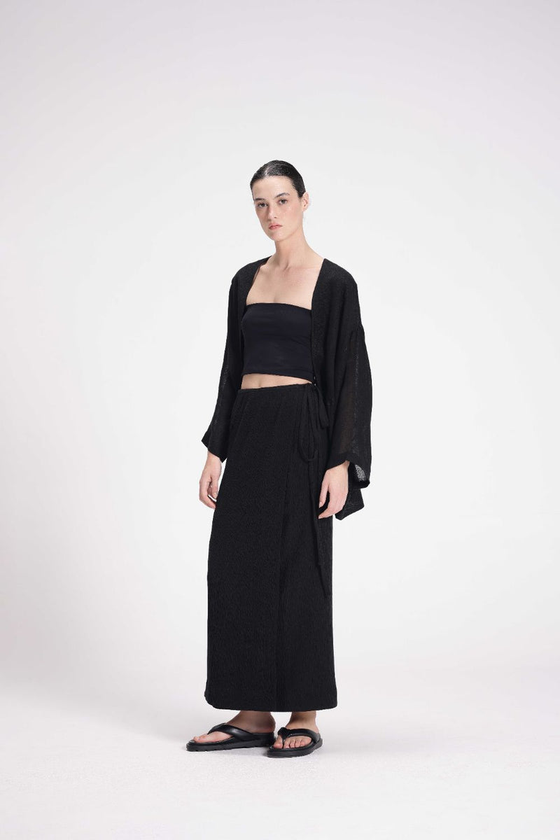Textured Wrap Skirt cotton by Turn Black in black color for women Worldwide