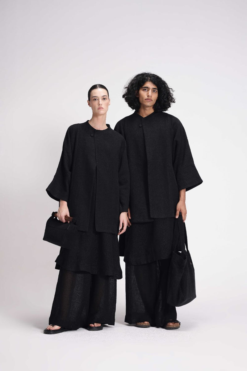 Chenille Full Sleeve Jacket linen by Turn Black in black color for women Worldwide