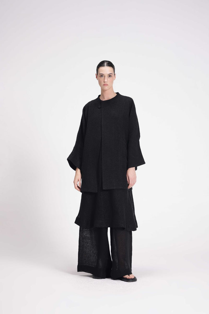 Chenille Full Sleeve Jacket linen by Turn Black in black color for women Worldwide