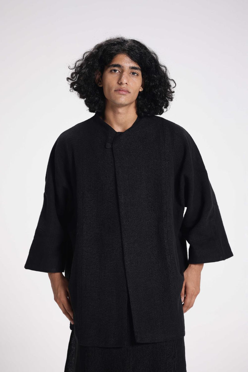 Chenille Full Sleeve Jacket linen by Turn Black in black color for women Worldwide