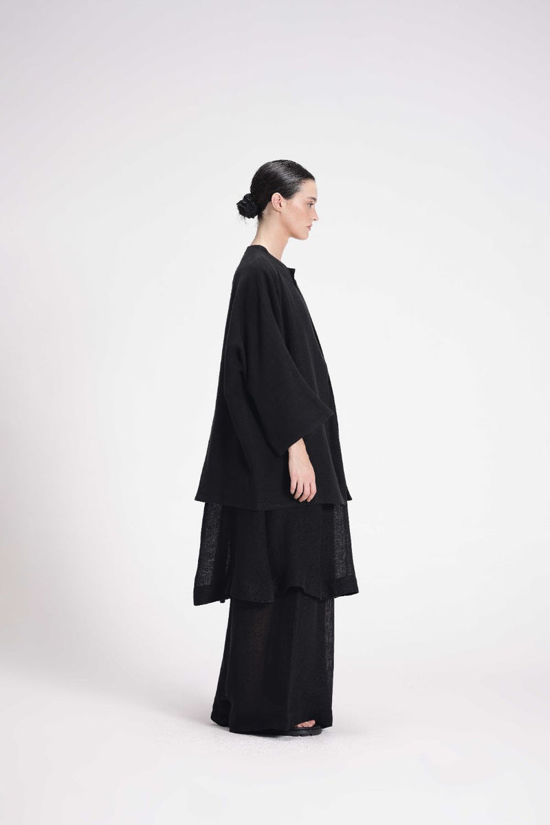 Chenille Full Sleeve Jacket linen by Turn Black in black color for women Worldwide