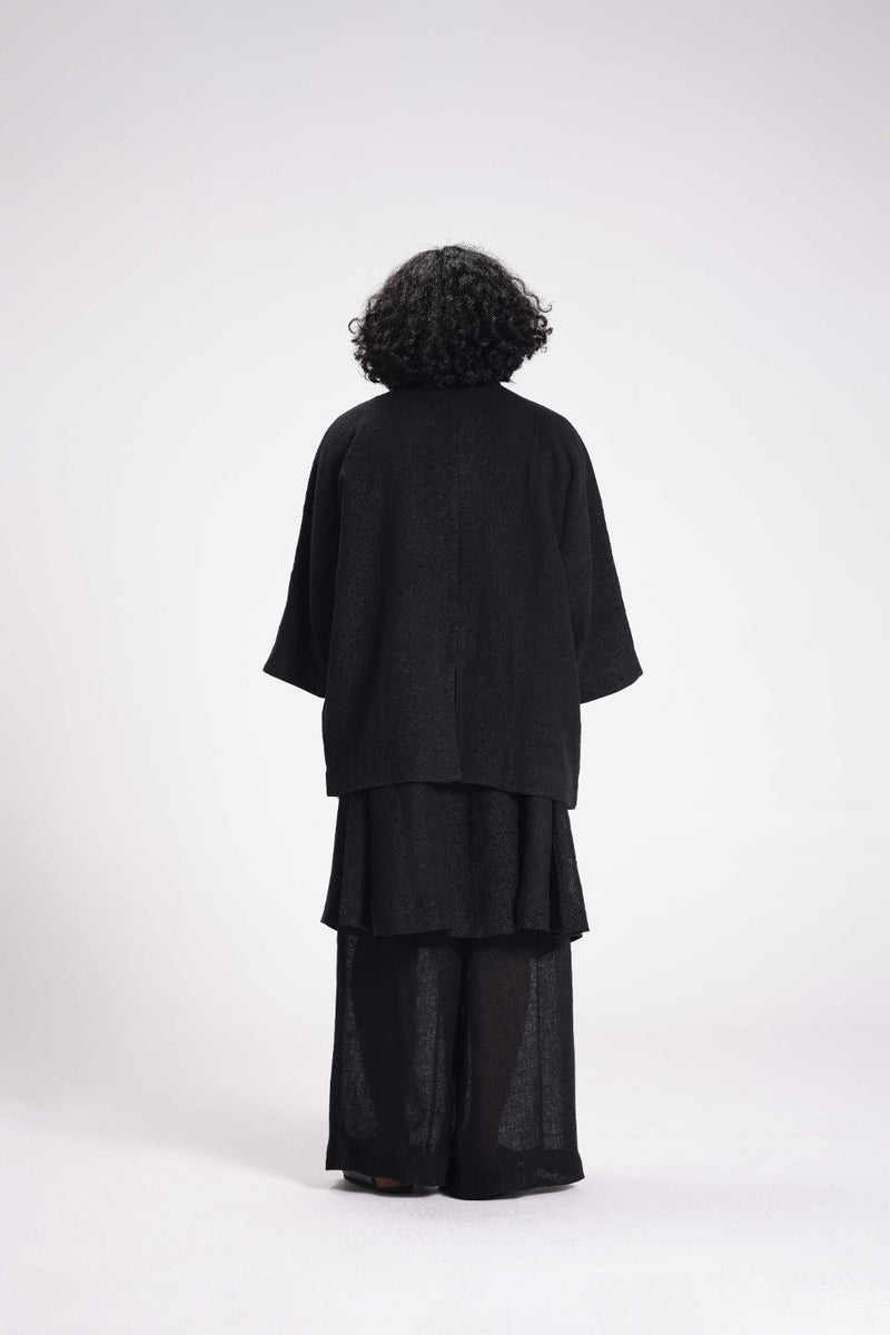 Chenille Full Sleeve Jacket linen by Turn Black in black color for women Worldwide