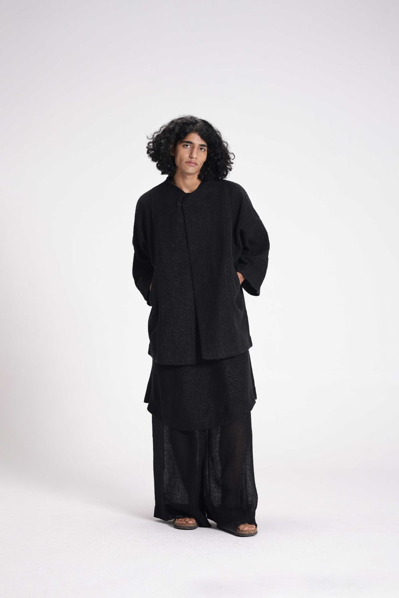 Chenille Full Sleeve Jacket linen by Turn Black in black color for women Worldwide
