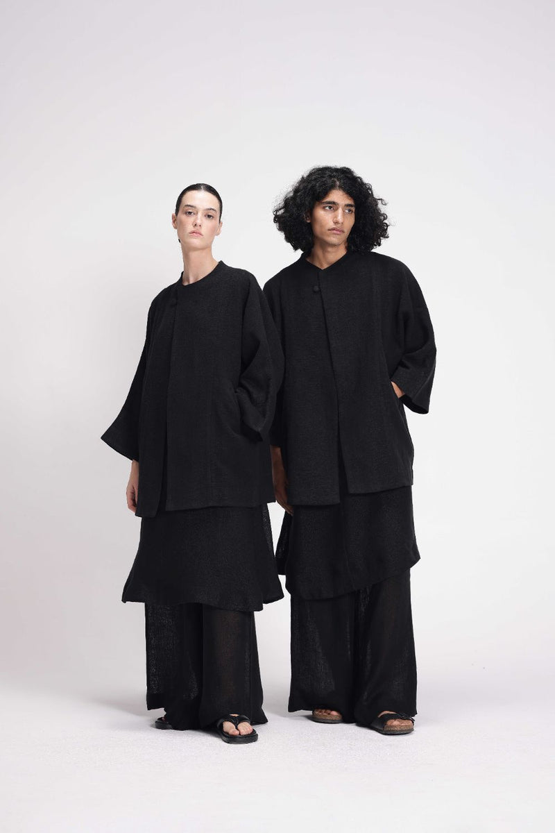 Chenille Full Sleeve Jacket linen by Turn Black in black color for women Worldwide