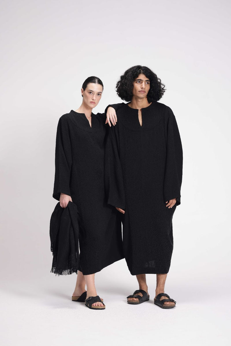 Textured Full Sleeve Tunic cotton by Turn Black in black color for women Worldwide