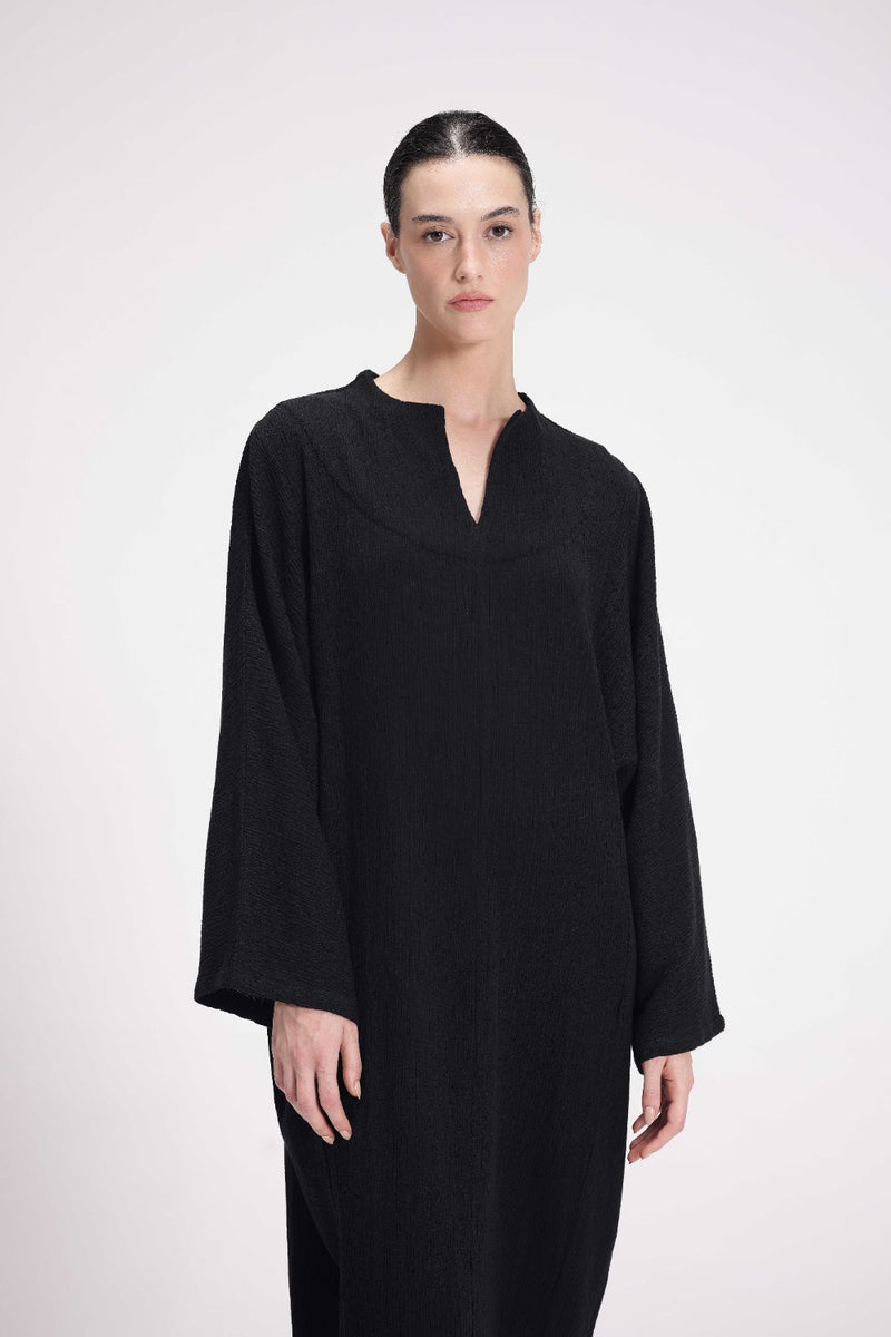 Textured Full Sleeve Tunic cotton by Turn Black in black color for women Worldwide