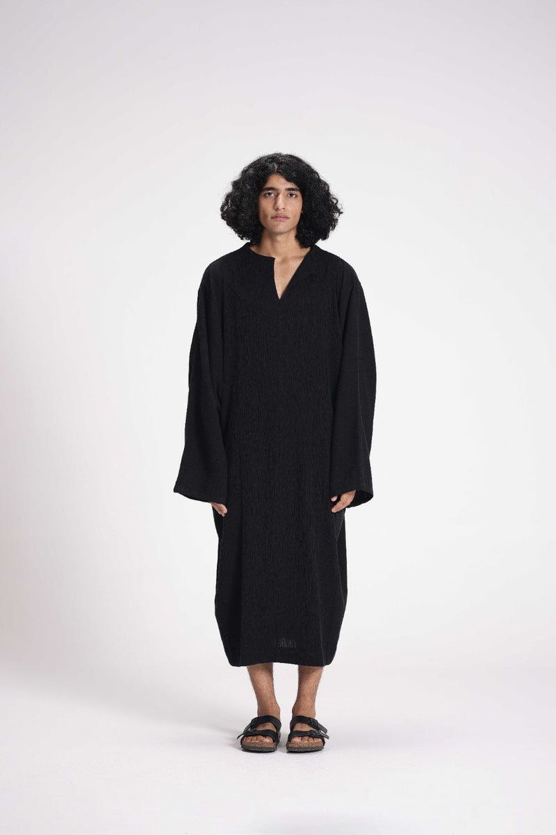 Textured Full Sleeve Tunic cotton by Turn Black in black color for women Worldwide