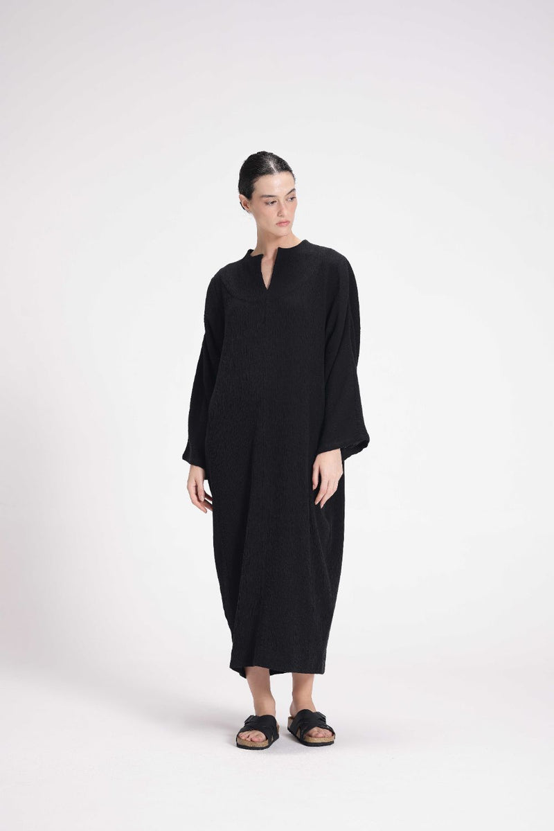 Textured Full Sleeve Tunic cotton by Turn Black in black color for women Worldwide