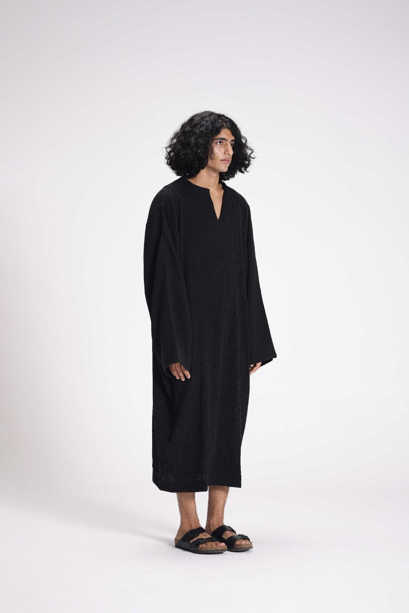 Textured Full Sleeve Tunic cotton by Turn Black in black color for women Worldwide