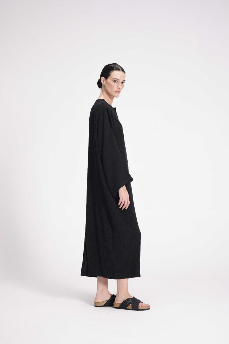 Textured Full Sleeve Tunic cotton by Turn Black in black color for women Worldwide
