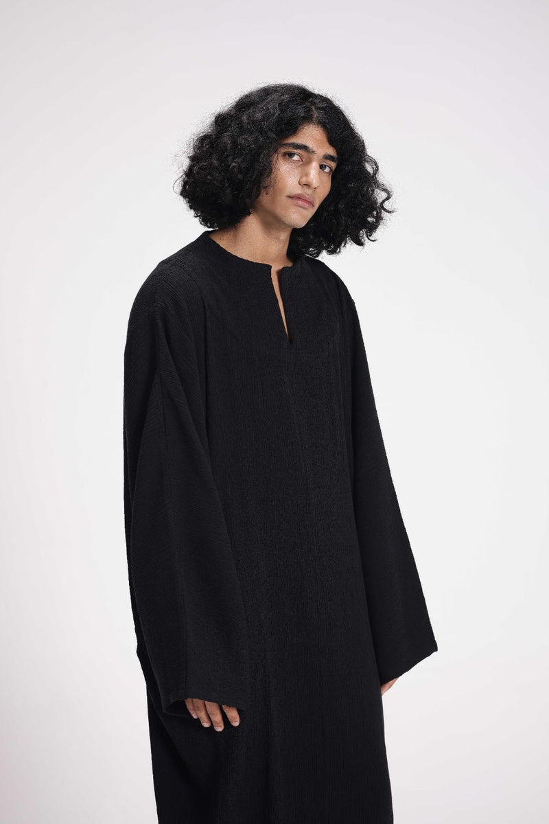 Textured Full Sleeve Tunic cotton by Turn Black in black color for women Worldwide