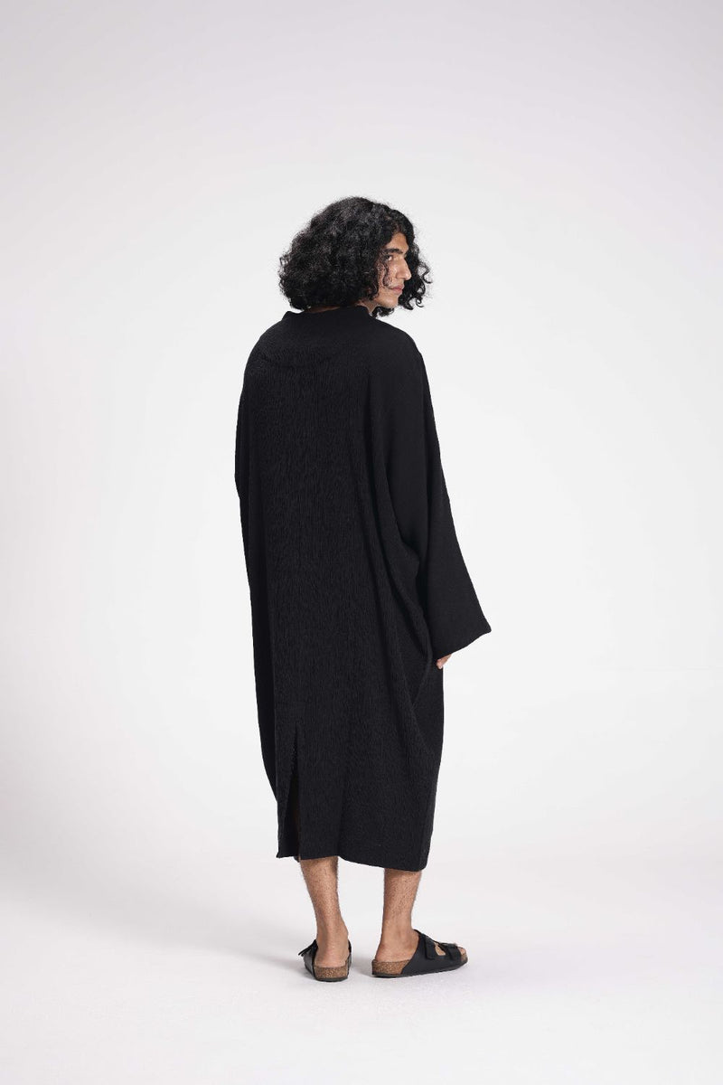 Textured Full Sleeve Tunic cotton by Turn Black in black color for women Worldwide