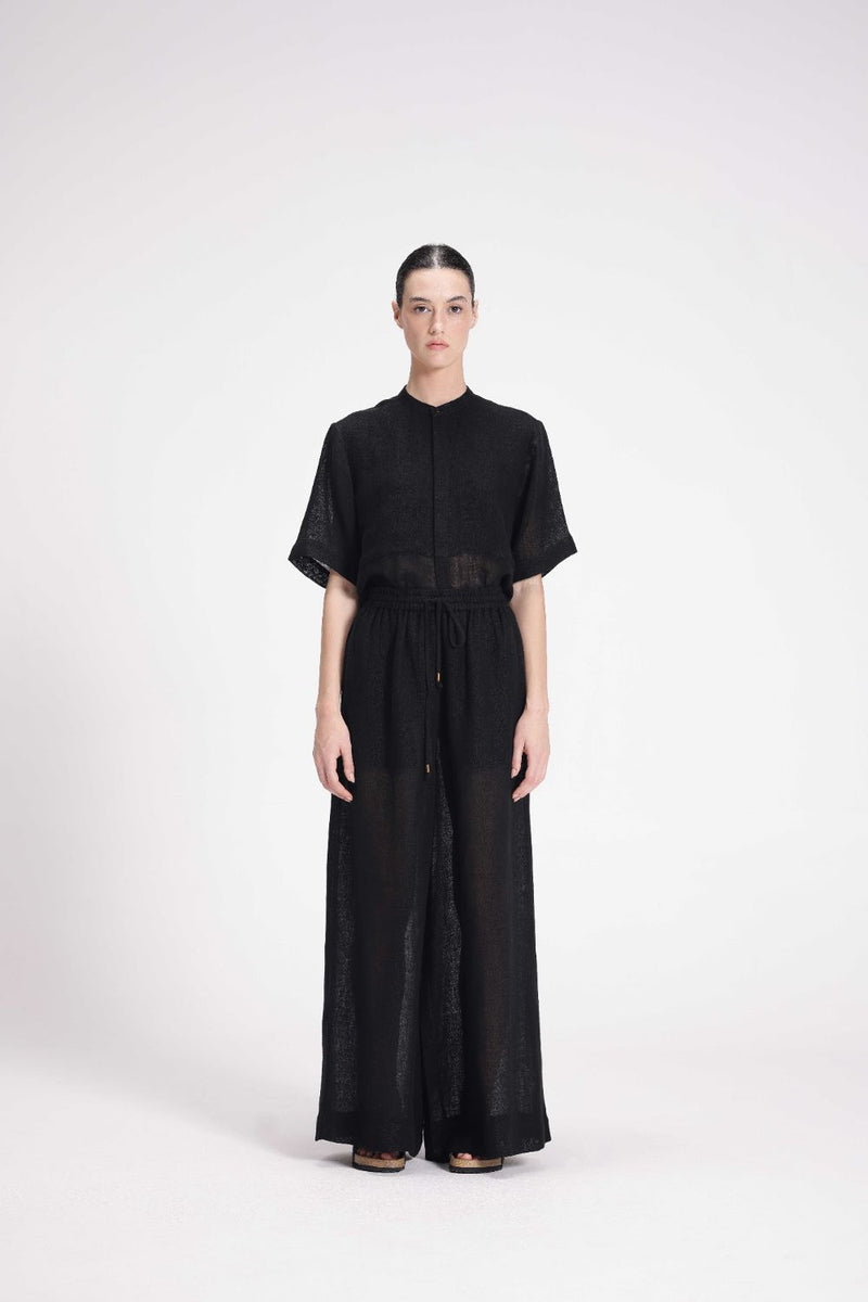 Sheer Elasticated Pants linen by Turn Black in black color for women Worldwide