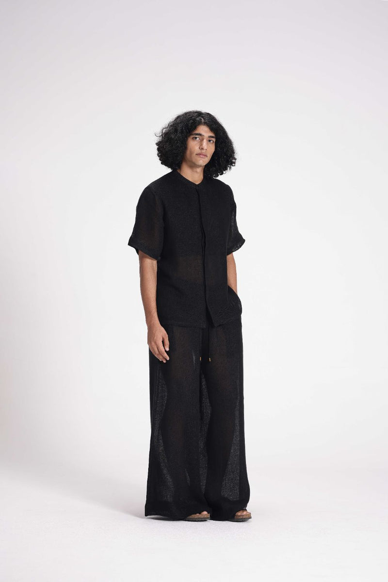 Sheer Elasticated Pants linen by Turn Black in black color for women Worldwide