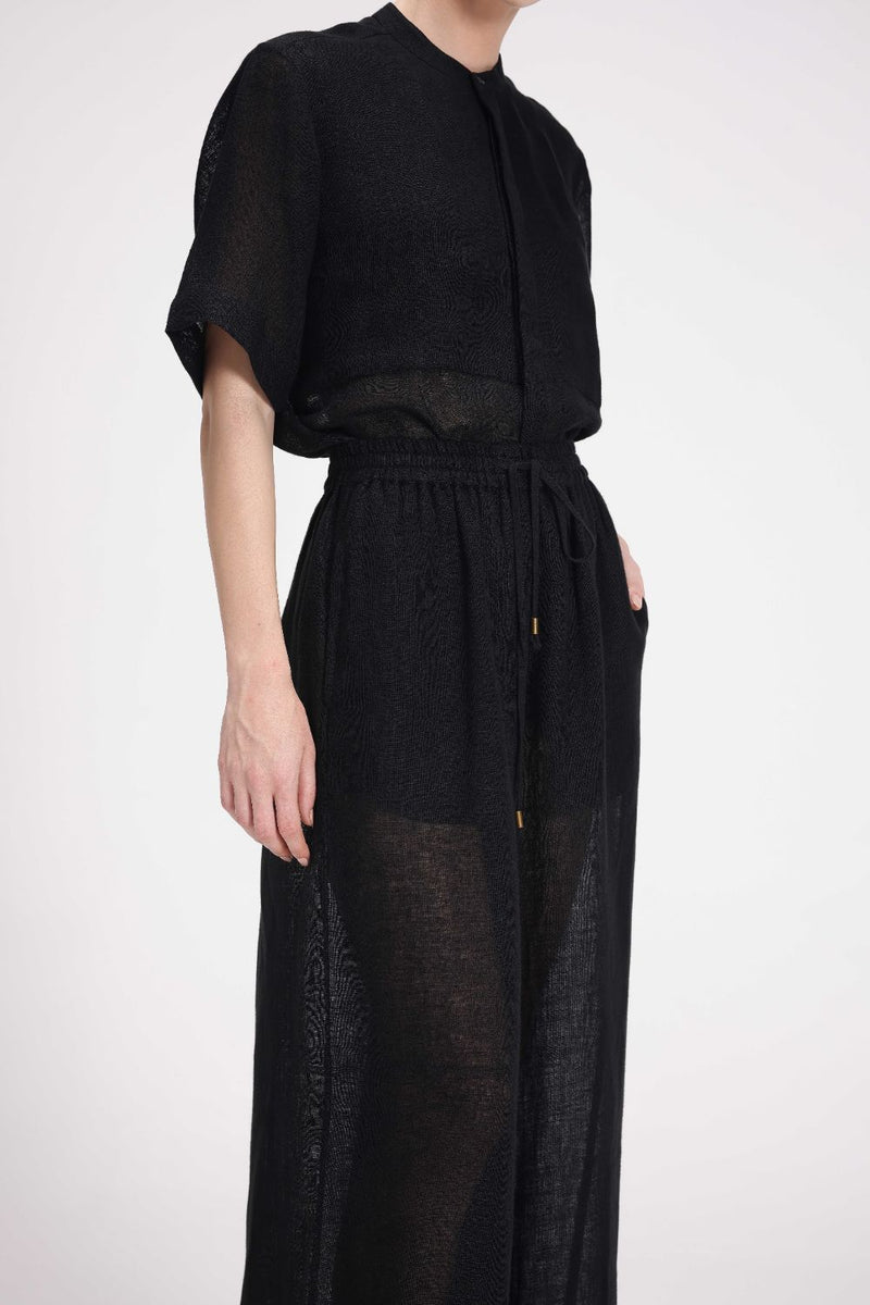 Sheer Elasticated Pants linen by Turn Black in black color for women Worldwide