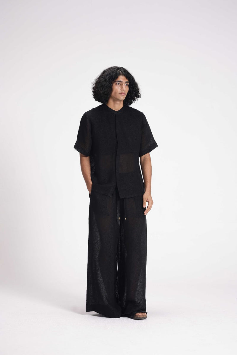 Sheer Elasticated Pants linen by Turn Black in black color for women Worldwide