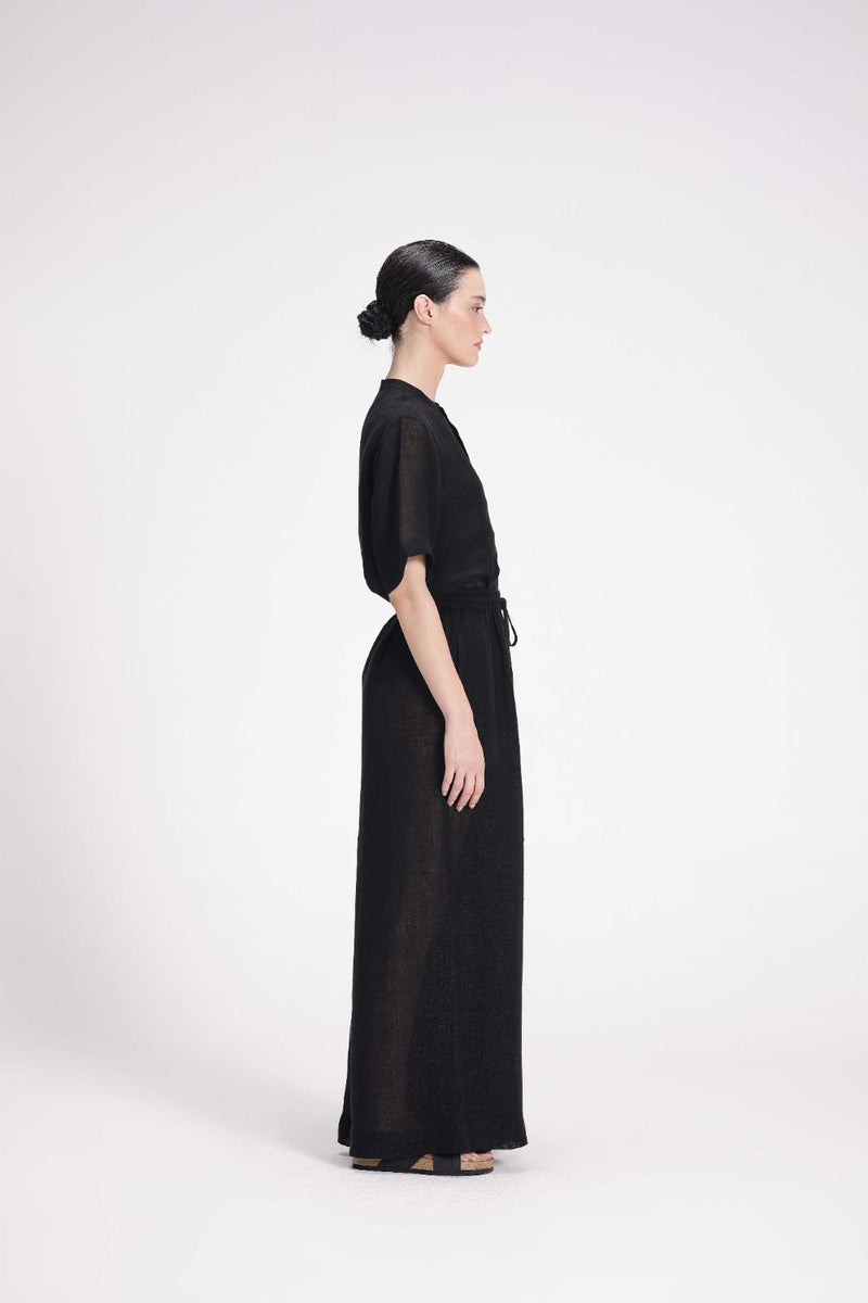 Sheer Elasticated Pants linen by Turn Black in black color for women Worldwide